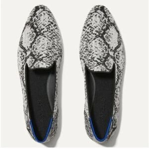 Rothy’s Almond Toe Loafer Python Black White Grey Snakeskin Print Size 9.5 EUC